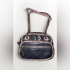 Chanel Quilted Classic  Flap Lambskin Camera Bag Crossbody Tweed Trimmed